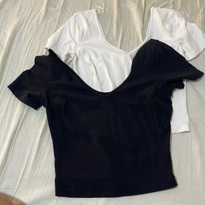 Black and white lulu scoop neck top